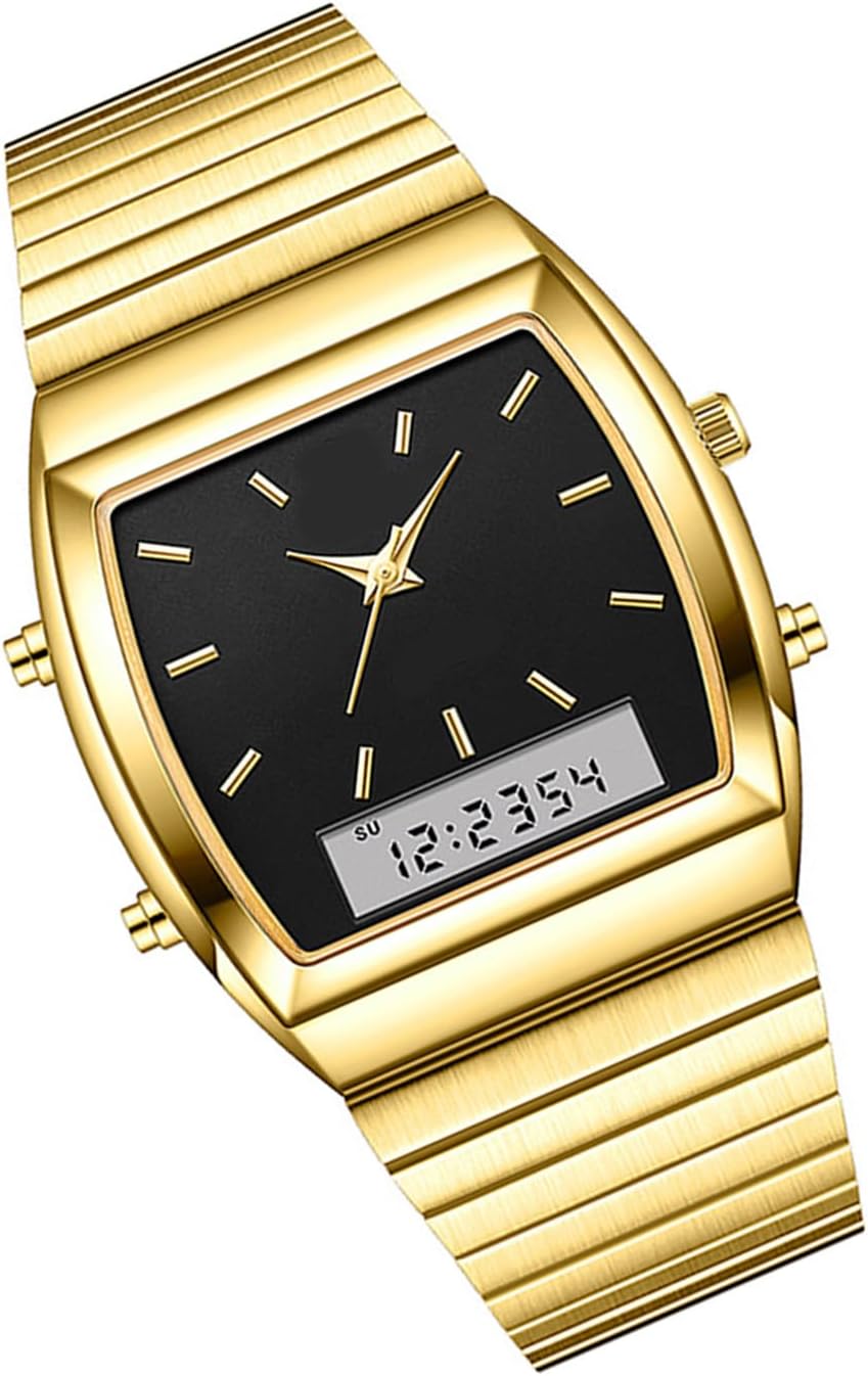 Alloy Case Men's Watch Square Design Double Movement Analog Digital Display Water Resistant for Everyday Wear Analog Digi