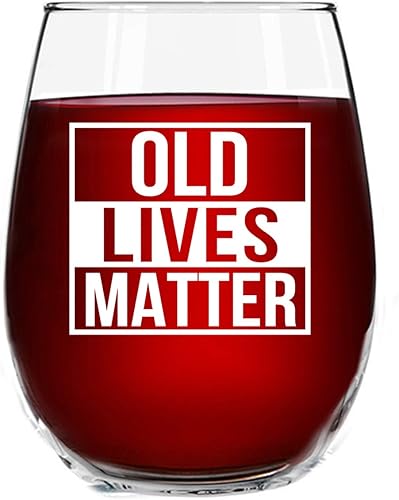 DU VINO Old Lives Matter - Vaso de vino sin tallo, 15 onzas, regalo de cumpleaños o jubilación para personas mayores, regalo de broma para mamá,