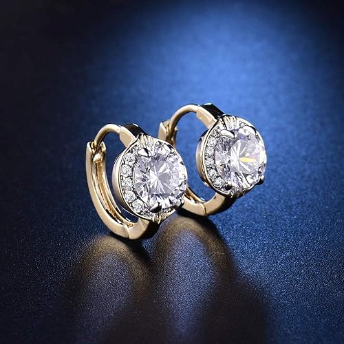 Miniatura 3 de GULICX Joyería de moda Oro Tono Oval Cristal Blanco Encantador Real Pendientes De Aro, Cristal, Circonia cúbica