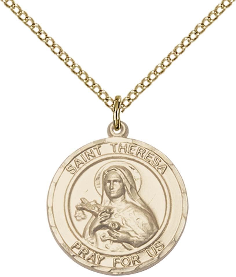 Bonyak Jewelry St. Theresa Hand-Crafted Round Medal Pendant in 14kt Yellow Gold-Filled