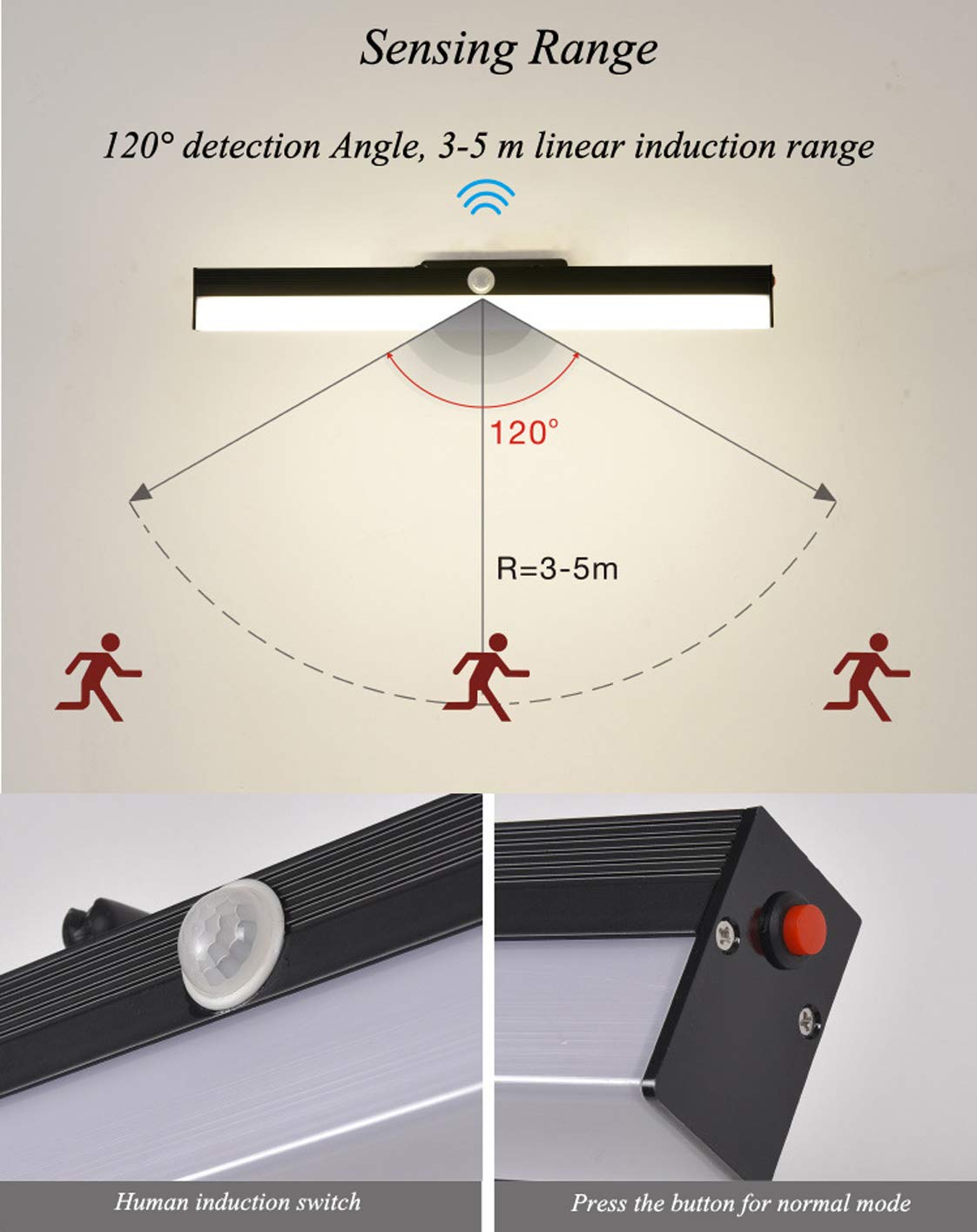 Luz espejo baño, luz espejo LED Sensor movimiento Iluminación imagen LED Lámpara frontal pared ahorro energía Blanco cálido 4000K IP44 Luces aplique maquillaje LED impermeables con interruptor enc