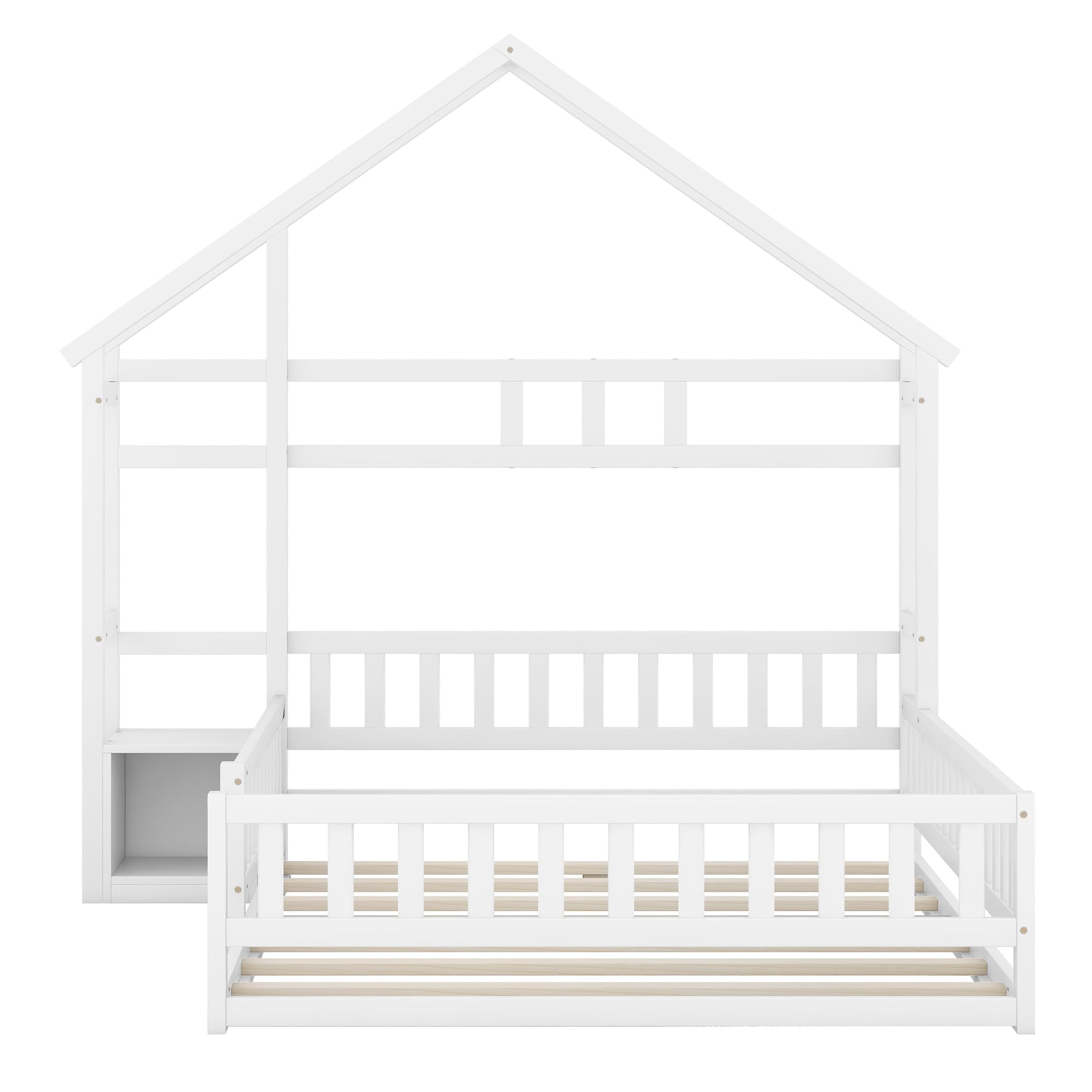 Dolamaní Letto da pavimento 140 x 200 cm per bambini con protezione anti-caduta -Montessori Lettino per ragazzi e ragazze, con comodino e supporto decorativo per la casa (bianco)