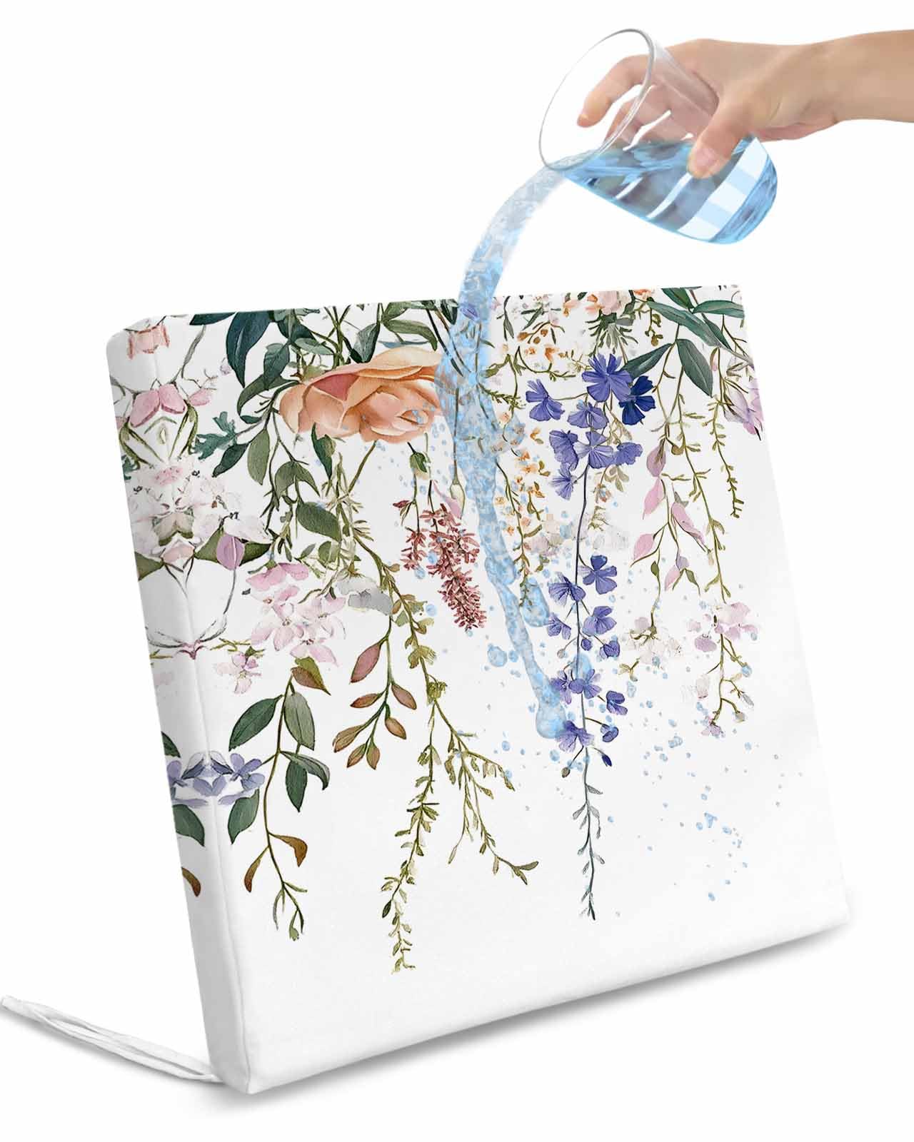 2 Pack Spring Floral Leaves Waterproof Cushion Covers with Ties, Outdoor Patio Chaise Lounge Chair Seat Cushion Slip Covers Replacement(Only Cover) Farmhouse Vintage Flowers 24