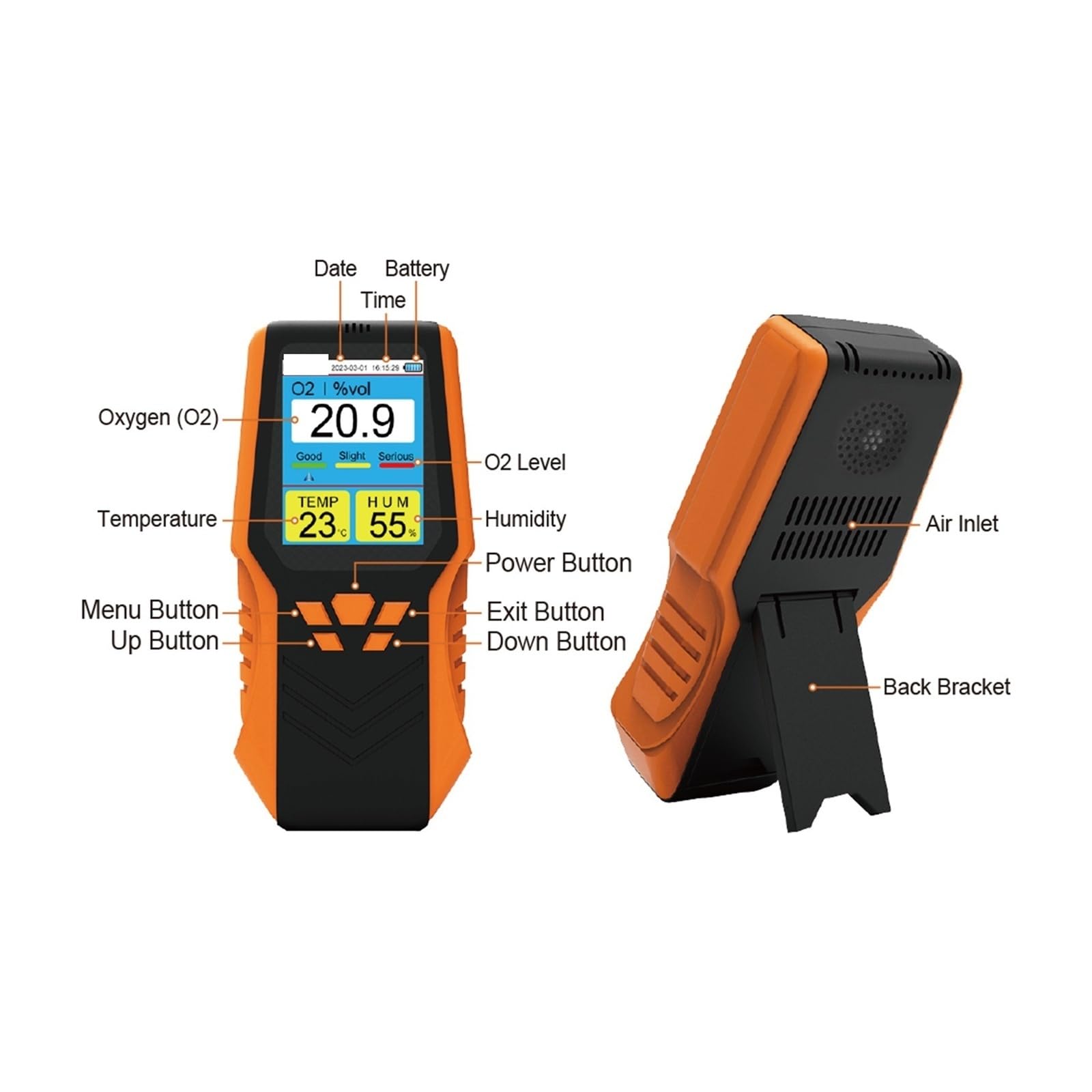 Rilevatore di gas, Monitor portatile della qualità dell'aria e dell'ossigeno, sensore di temperatura umidità ad alta precisione, rilevatore gas, monitor dell'O2 for interni