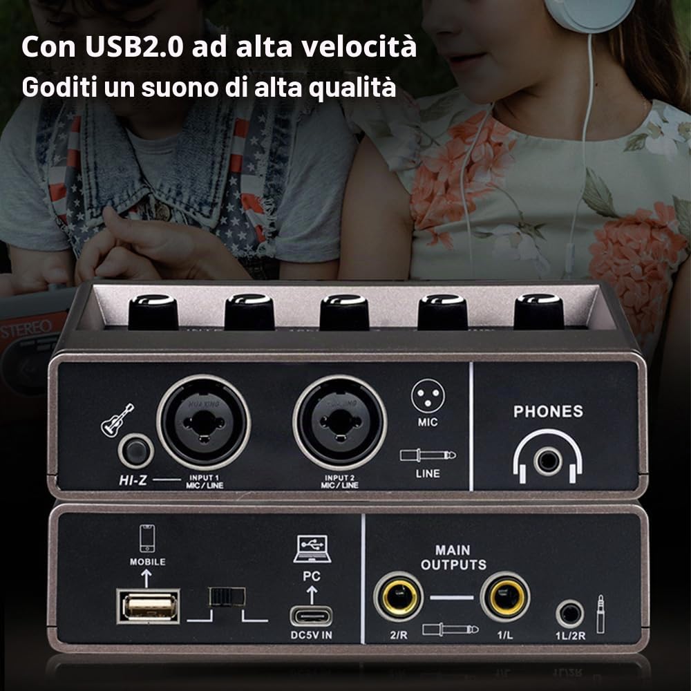 Scheda Audio Interfaccia Audio Registrazione Interfaccia Audio XLR Riverbero DSP Alimentazione Phantom 48v Scheda Audio Risoluzione 16 Bit/48 Khz Plug And Play Per Registrazione