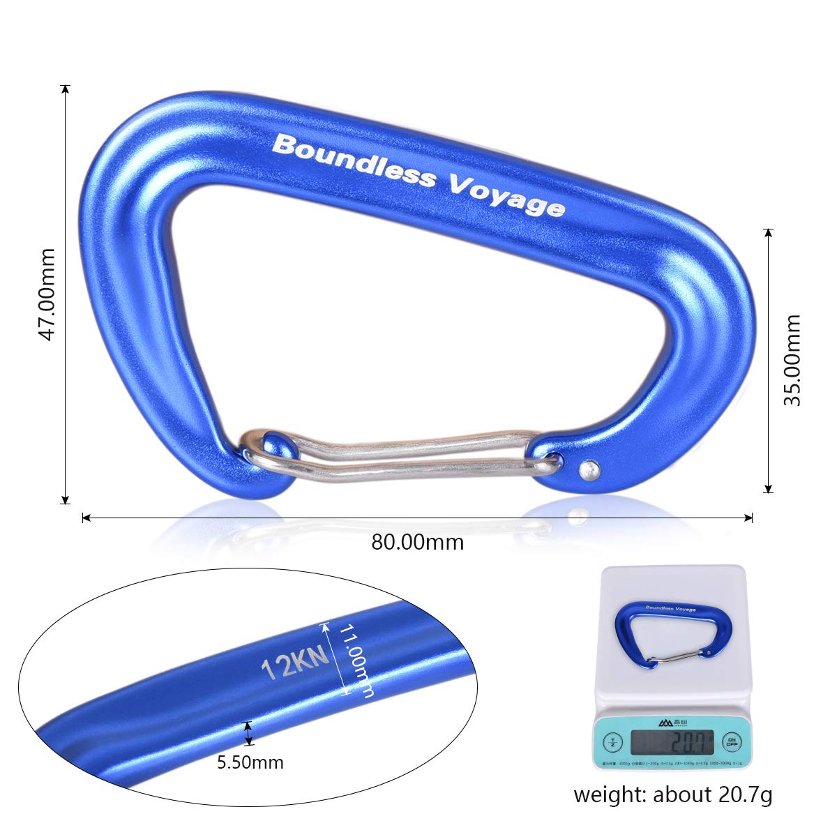 Flintronic Mousqueton Verrouillage Alliage Aluminium - Mousquetons Robustes Forme D Pour Hamac, Camping, Randonnée