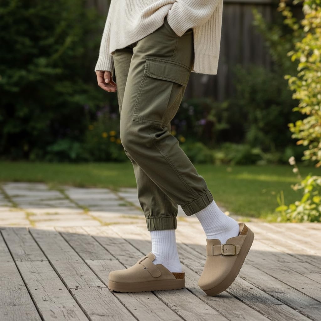 CUSHIONAIRE Women's Granola *Previous Buckle Issue Fixed* Genuine Suede Cork Footbed Platform Clog, +Comfort, Wide Widths Available - Image 5