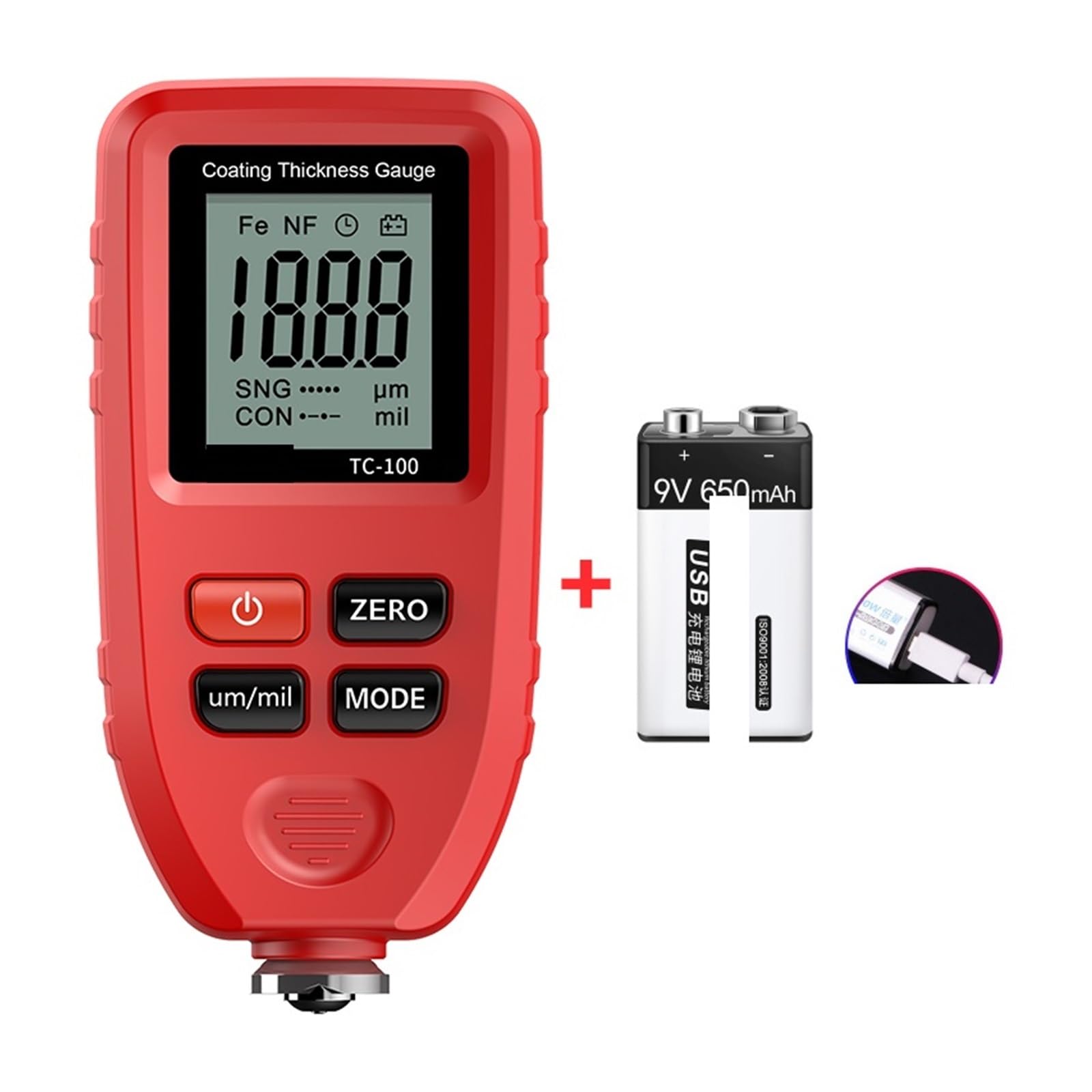 TC100 Calibro di spessore blu for strumenti misura for auto FE/NFE Tester for vernice for 0-1300μm for for, Sensore accurato