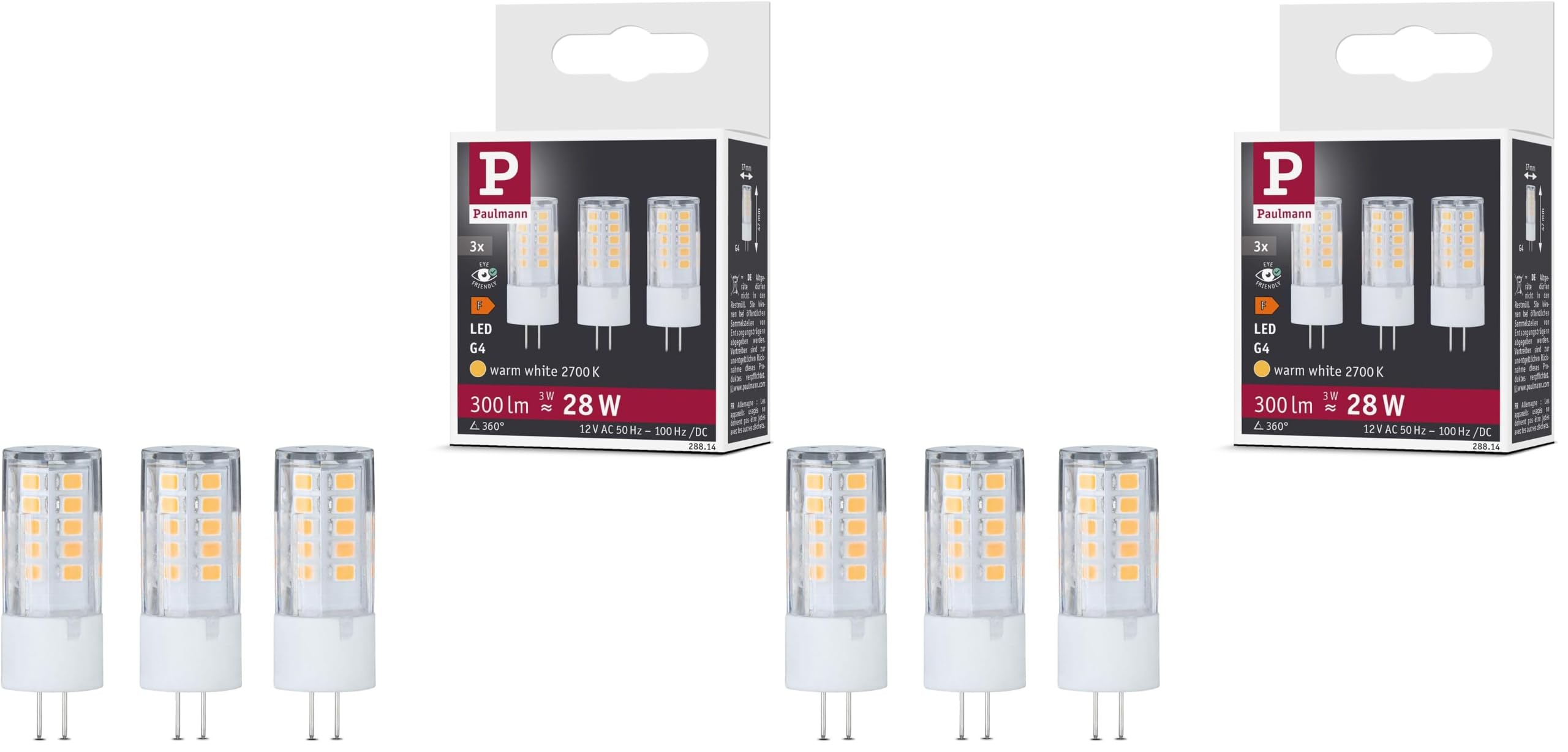 Paulmann 28814 LED Lampe Stiftsockel 300lm 3x3 Watt Beleuchtung Klar Birnen 2700 K G4 (Packung mit 2)