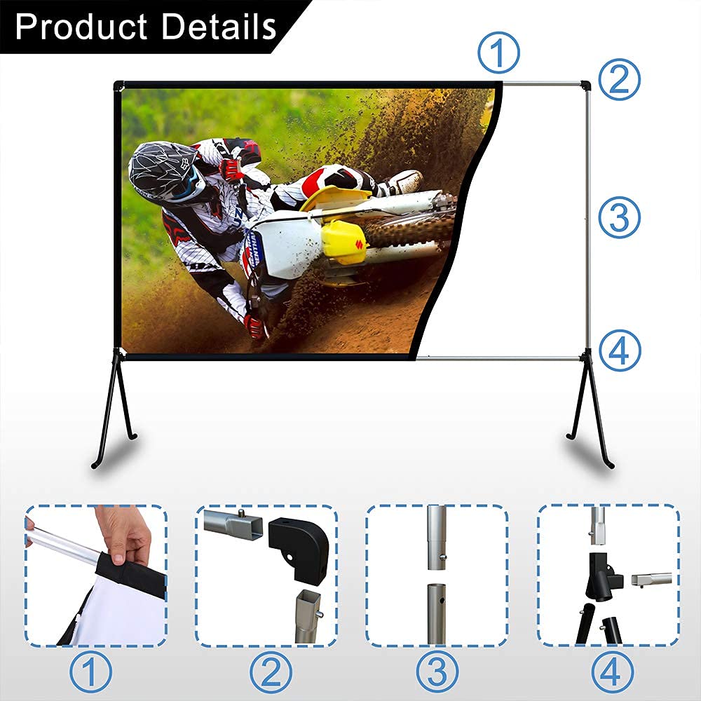 Beamer leinwand(150 "), Projektion Leinwand mit Ständer 16: 9 HD Faltbare Innen- / Außenprojektion, Videoprojektionswand für Zuhause, Party, Büro, Klassenzimmer…