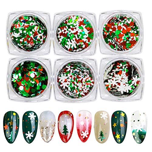 Bestkiy 6 Boxes Christmas Nail Glitter Decals 3D Snowflake Nail Art Stickers Sequins Holographic for Women Xmas Nail Art DIY Decorations Manicure Supplies