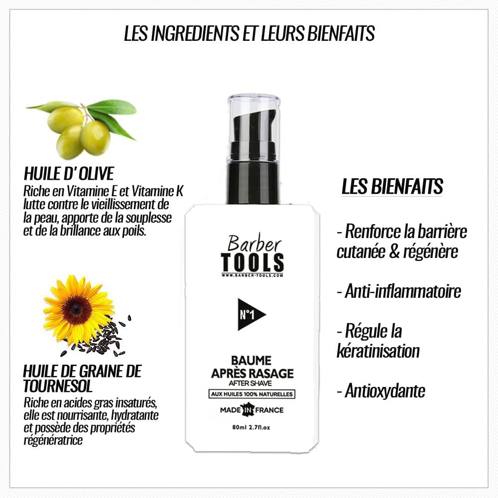 Baume après rasage 80ml - Pour l'entretien et le soin de la peau - FABRIQUE EN FRANCE ✮ BARBER TOOLS ✮