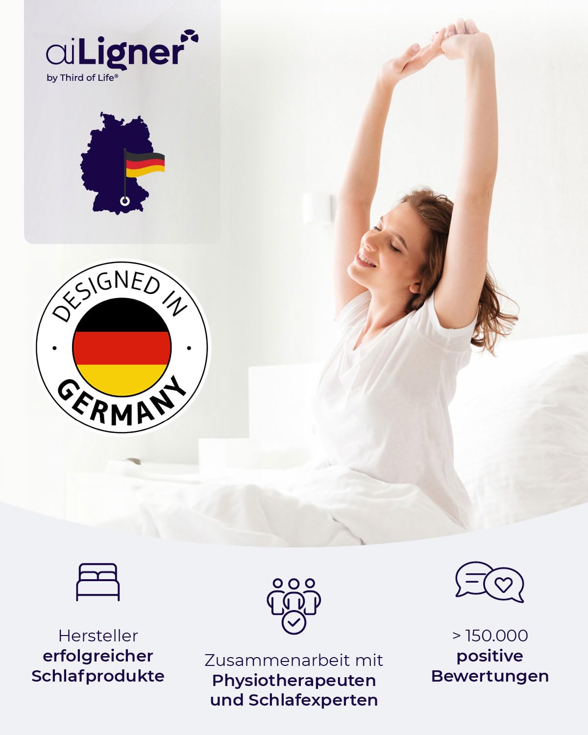 aiLigner ergonomisches Nackenkissen, 3-lagig und höhenverstellbar | HWS Kopfkissen aus Memory Foam gegen Nackenschmerzen, Nackenstütz-Kissen für Seitenschläfer, Rückenschäfer, Bauchschläfer