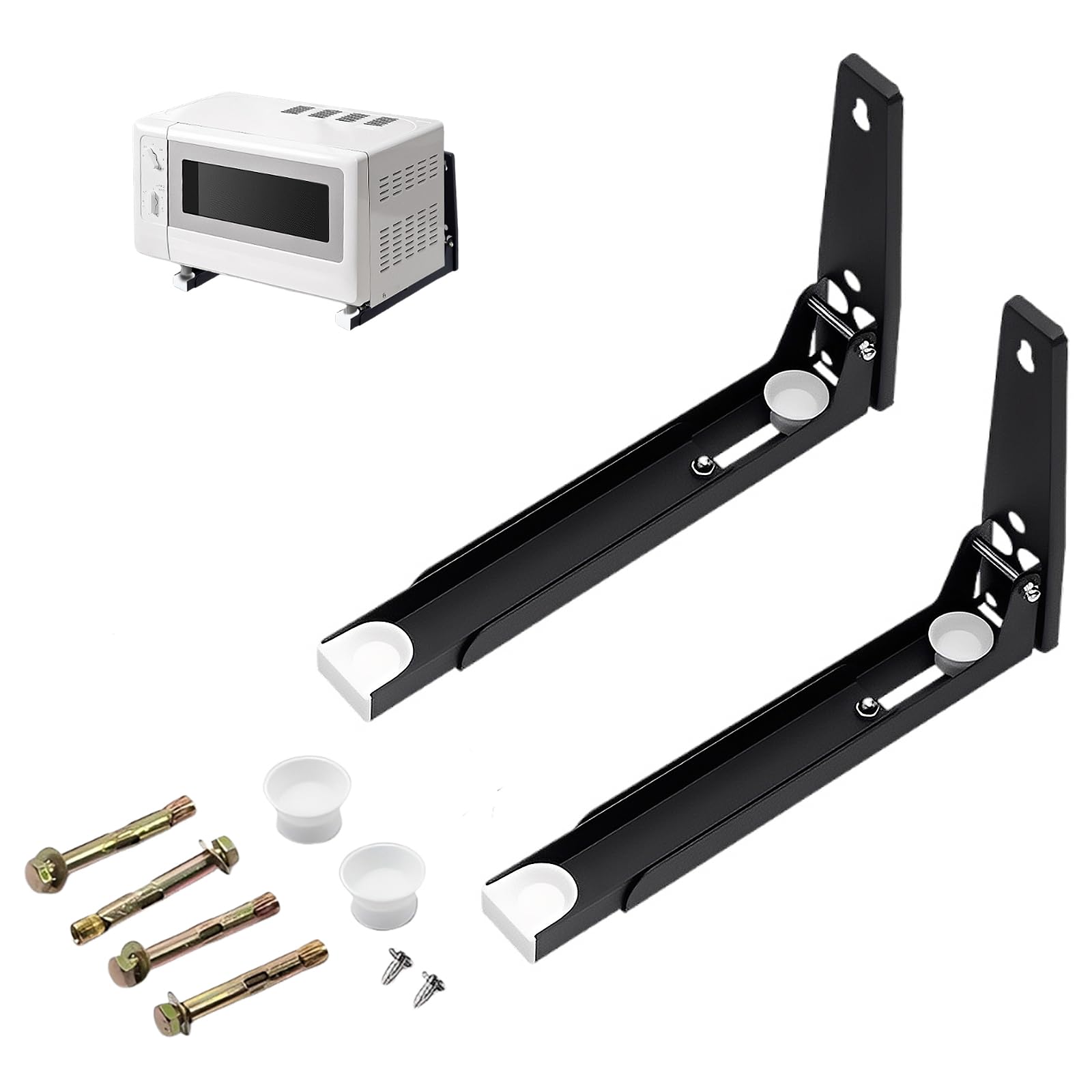 Yeqqzq Black Universal Microwave Mount Bracket, Foldable Arm Adjustable Extensible Wall Hanging Microwave Brackets Oven Stand Shelf Rack, Set Of 2