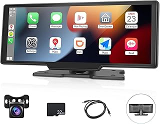 10.26 inch Portable Bluetooth Car Stereo with Apple Carplay/Android Auto Reversing Monitor Kit Vehicle Backup Camera Set 15M Cable Support Bluetooth/Voice Control DC7V-32V