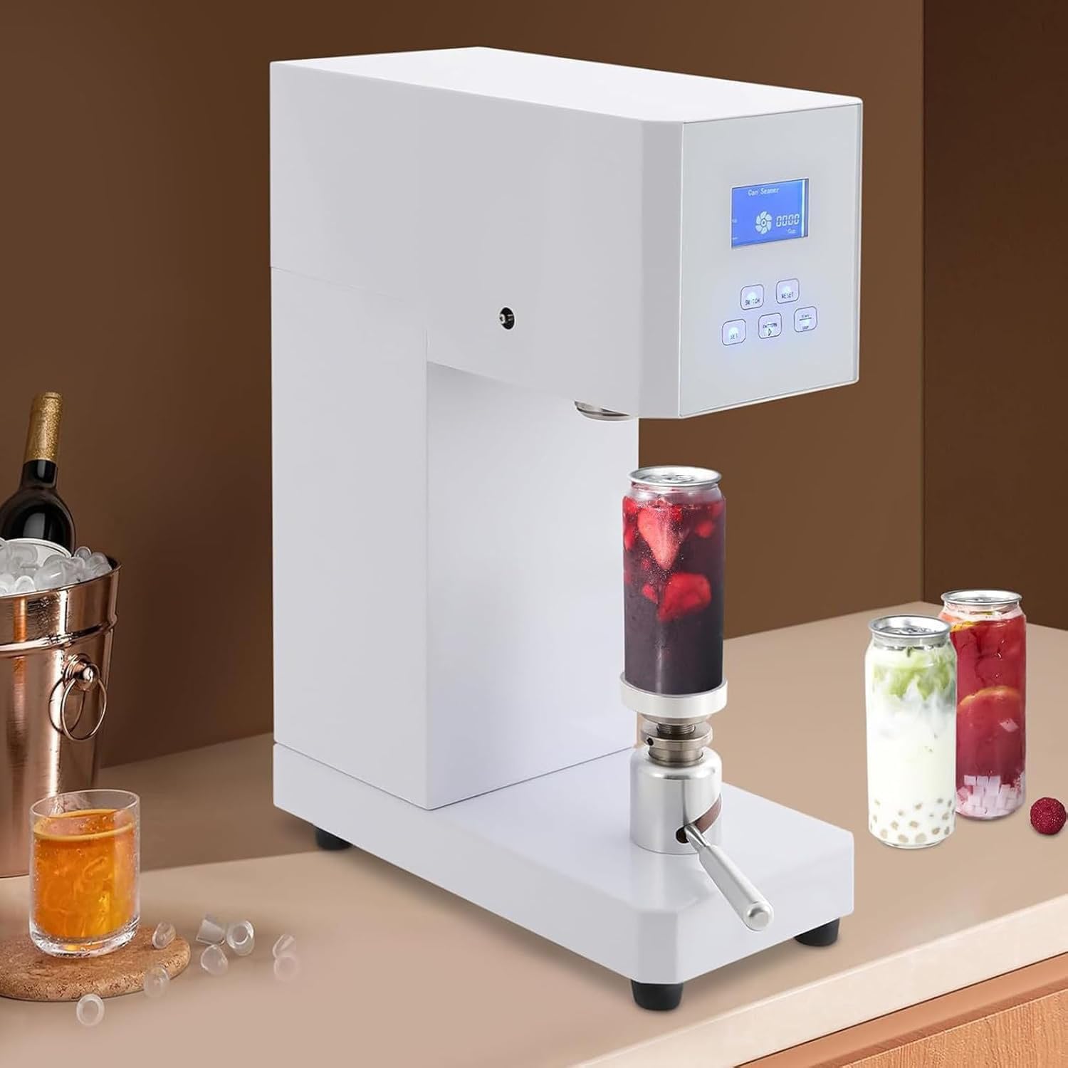 ASerZenith Commercial Semi Automatic Can Sealer Machine, 370W Power For Efficient Cup And Bottle Sealing, Adjustable Height For Versatile Use,White
