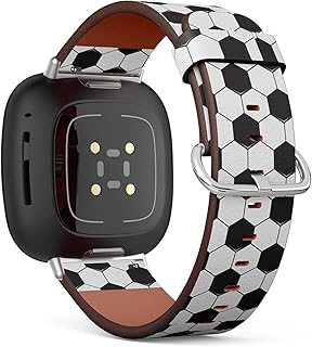 CJBROES Replacement Leather Watch Band, Compatible with Fitbit Versa 3 and Fitbit Sense of Wristband Bracelet Accessory - Black White Soccer Ball