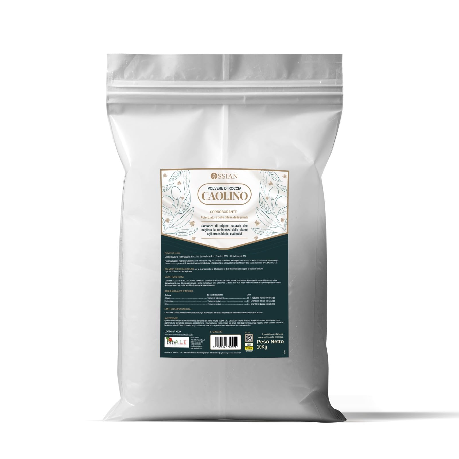 Ossian Caolino Micronizzato per Piante 10 KG – Polvere Naturale Biologica – Protezione contro Mosca dell’Olivo, Insetti e Parassiti – Agricoltura Biologica