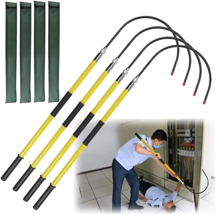 High Voltage Insulated Rescue Hook Set - 4pcs (1.5m/4.9ft) for Electrical Safety, Anti-Electrocution Tool for Home & Factory Use
