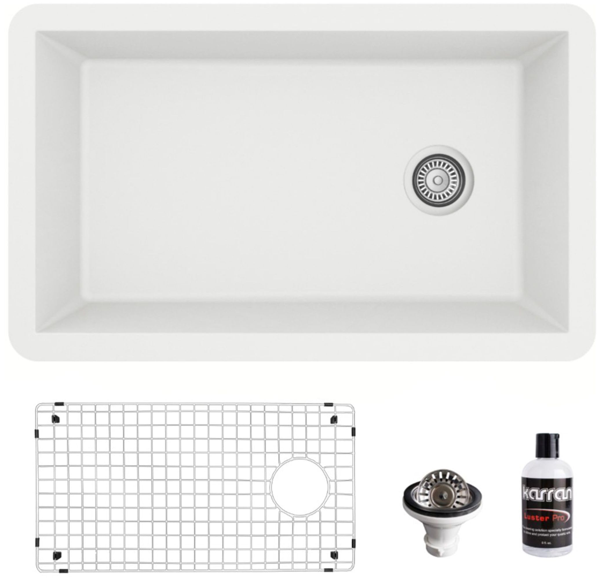 Karran QU-670 Undermount 32" Single Bowl Quartz Composite Kitchen Sink in Black – Right Side Drain, Extra Deep 9" Basin, Sound Dampening, Heat &