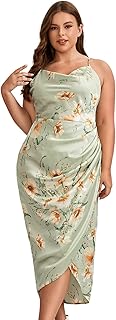 Women's Plus Size Satin Spaghetti Strap Cowl Neck Wrap Party Cami Dress - Buy now