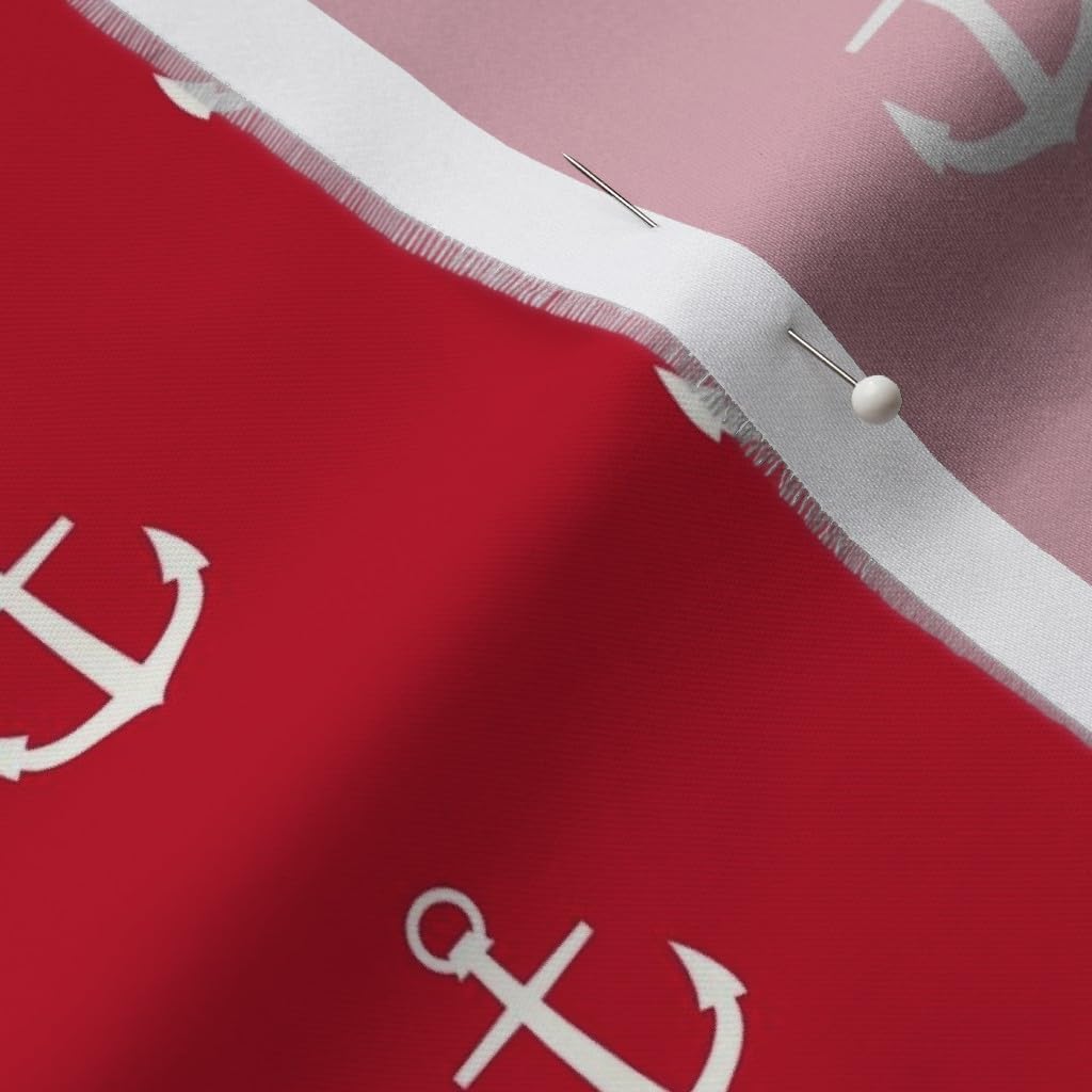 Spoonflower Fabric - Anchor Red Cream Navy Ship Ocean Nautical Printed on Organic Cotton Sateen Fabric by The Yard - Sewing Quilting Apparel Home Decor