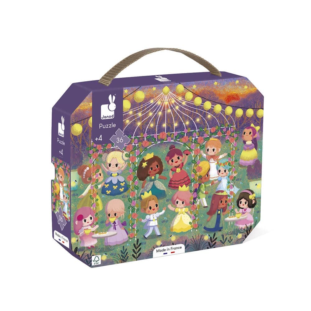 Janod - 36-Piece ‘Princesses’ Children’s Puzzle - Educational Game - Fine Motor Skills & Concentration - Suitcase-Shaped Box with Handle - Made in France and FSC-Certified - 4 Years+ - J02608