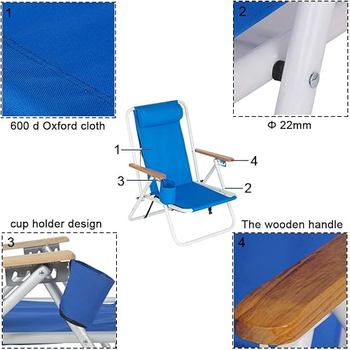 Miniatura 6 de DUPOINT Mochila portátil, silla de playa, patio, plegable, ligera, para campamento, jardín, parque, piscina, con soporte para tazas