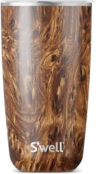 Swell Stainless Steel Tumbler with Slide-Open Lid, 18oz, Teakwood, Triple Layered Vacuum Insulated Containers Keeps Drinks Cold for 12 Hours and Hot for 4, BPA Free