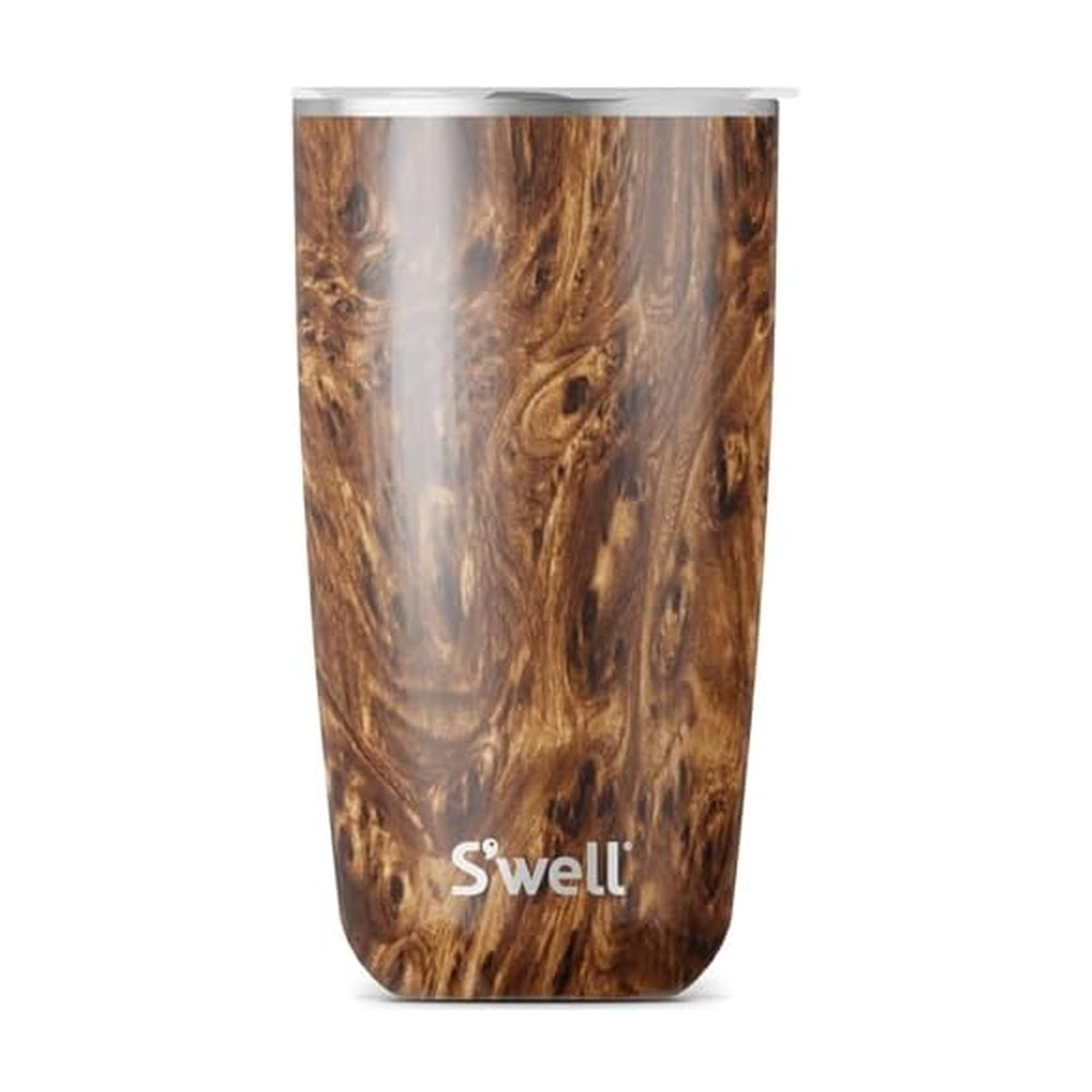 S'well Tumbler with Lid, 530ml, Teakwood, BPA/BPS-Free Vacuum Triple-Insulated Travel Cup with Slide-Open Lid