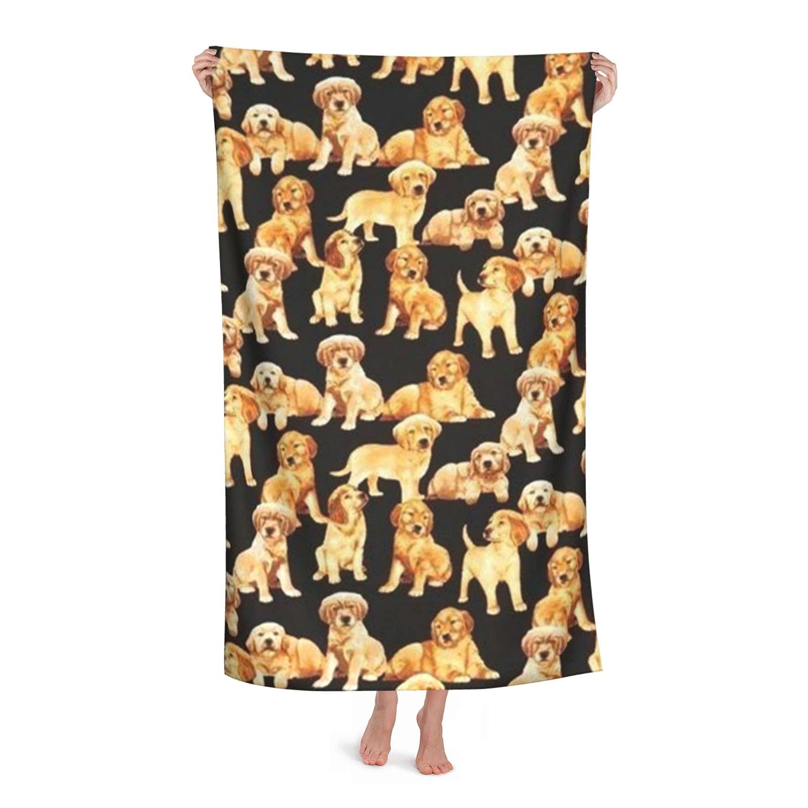 LSRCPD Pug Pattern Beach Towel Highly Absorbent Microfiber Beach Blanket Soft Bath Towels 80 x 130 cm