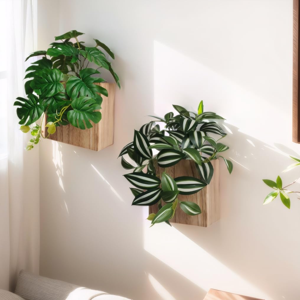 WOYOO Wood Wall Planter Vase with Artificial Plants Wall Decor, Small Wall Hanging Greenery Fake Plant Decor Indoor for Living Room Bedroom Bathroom