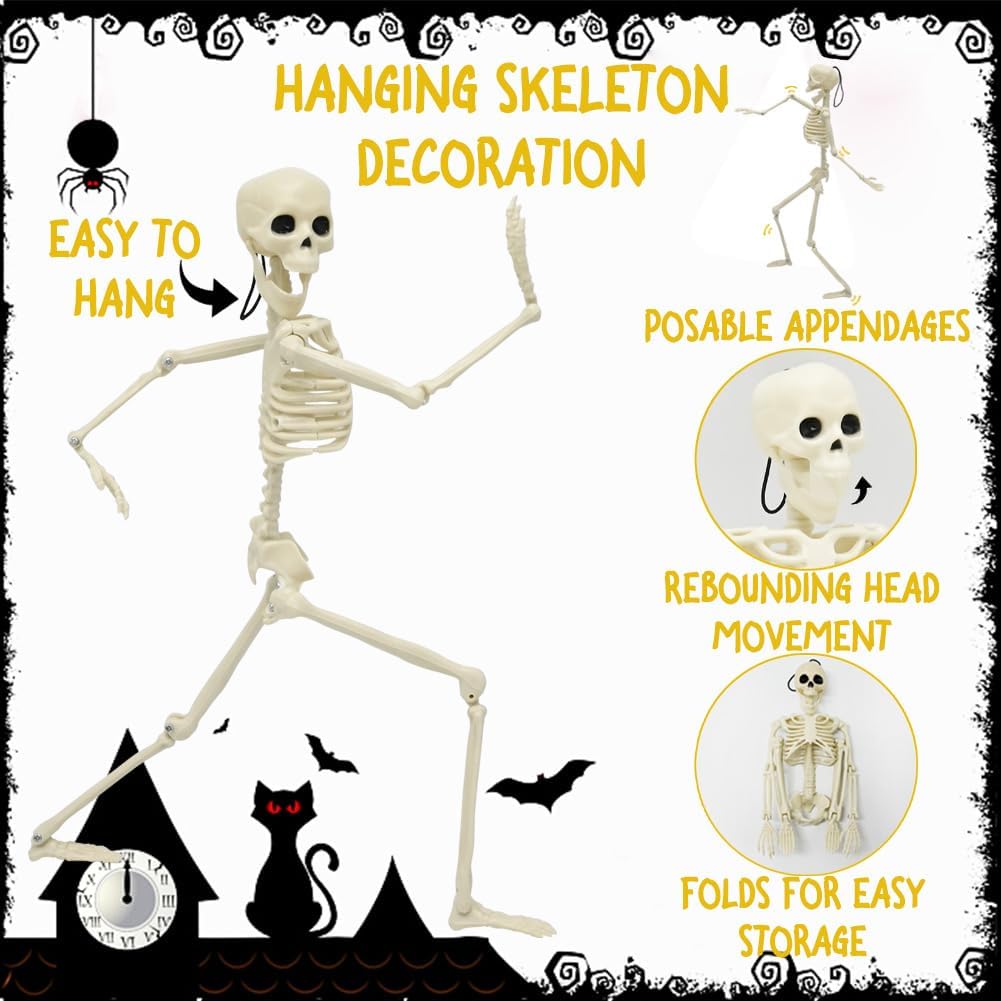 CAMIRUS 5 sztuk dekoracji szkieletowych na Halloween, 40 cm, mini szkielety na całe ciało, z możliwymi połączeniami, na podwórko, ogród, trawnik, patio, upominki i dekoracje imprezowe, 5 szt