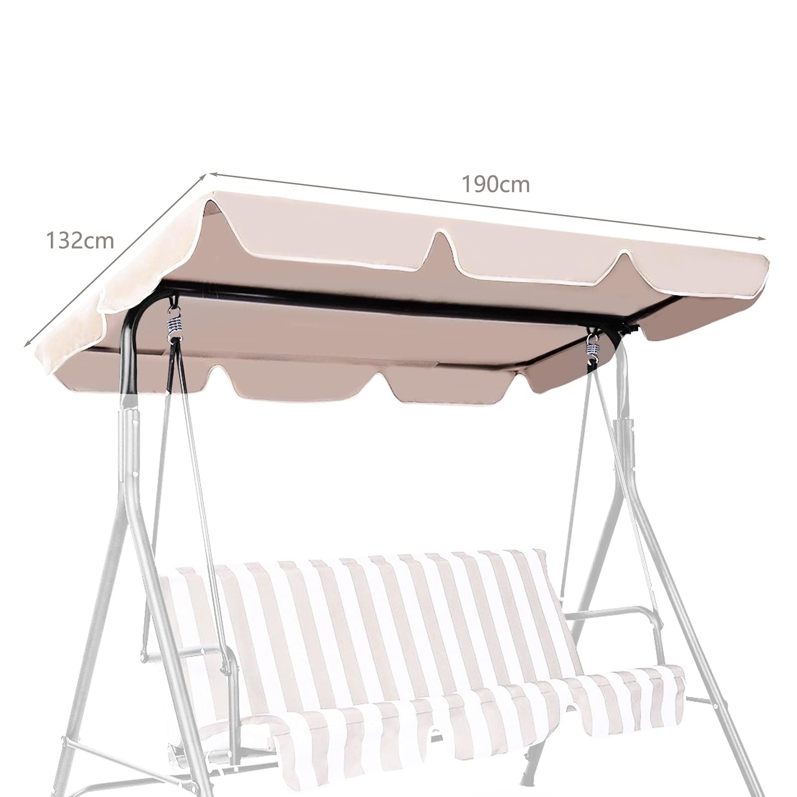 KOMFOTTEU Techo de Repuesto de Columpio para Jardín Universal, Cubierta de Reemplazo Impermeable, Toldo Funda para Balancín con Protección Solar (Beige, 190 x 132 cm)