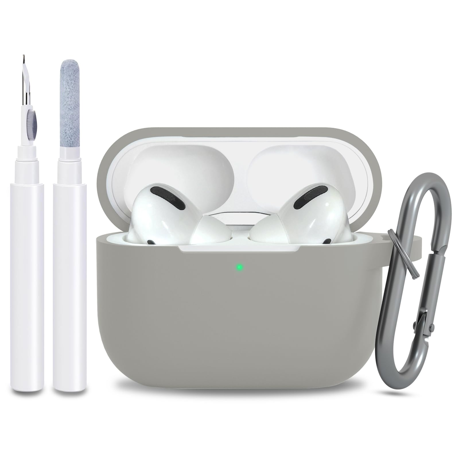 for AirPods Pro 2nd 1st Generation Case Cover with Keychain, Protective Soft Silicone Skin Accessories for Apple AirPods Pro Charging Case 2022/2019, Front LED Visible, Grey