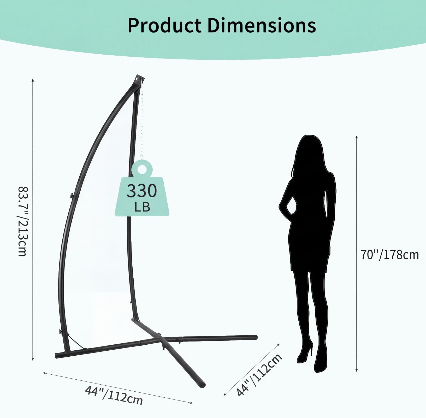 LIFERUN Struttura per poltrona sospesa nera, robusta struttura in metallo, design a X, supporto mobile per poltrona sospesa e altalena sospesa in giardino, balcone e soggiorno, portata fino a 150 kg