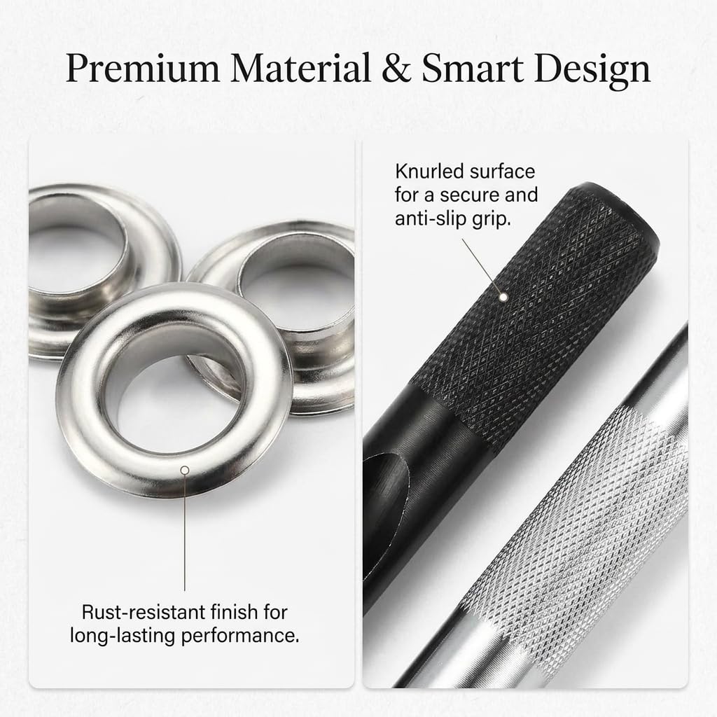 120pcs Ösen Werkzeug Set 6mm Metallösen mit Stanzwerkzeug, Ösenzange Kit für Planen, Leder, Stoff, Vorhänge, Markisen, Ringösen Hohlnieten Ösenset für DIY Handwerk, Silber Planenösen