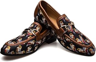 Mens Leather Shoes Pattern Printing Men's Dress Loafer Shoes Slip-on Casual Loafer Smoking Slipper