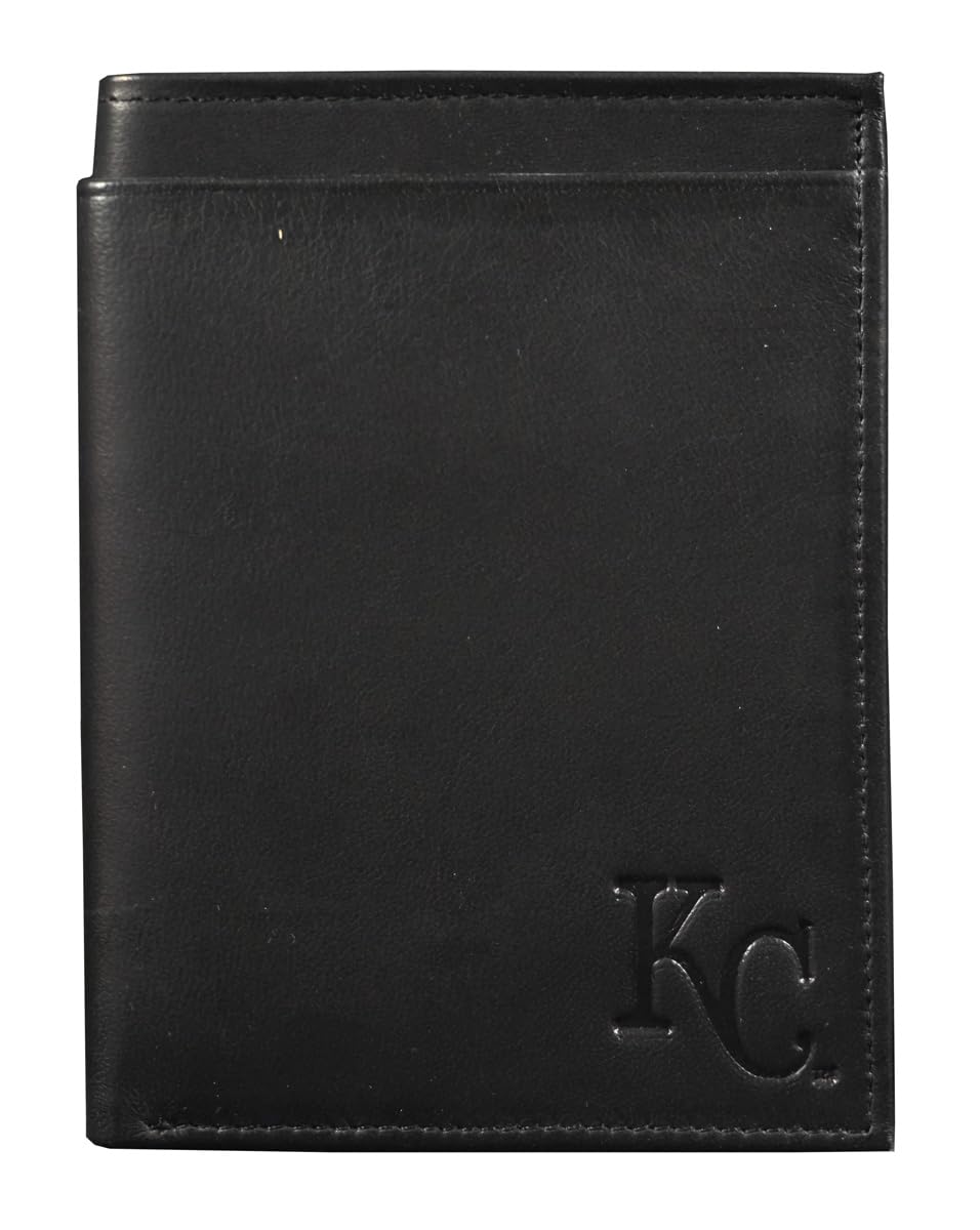 Kansas City KC Royals Black Leather Bilfold Wallet w/RFID Blocking- 14 total slots/pockets