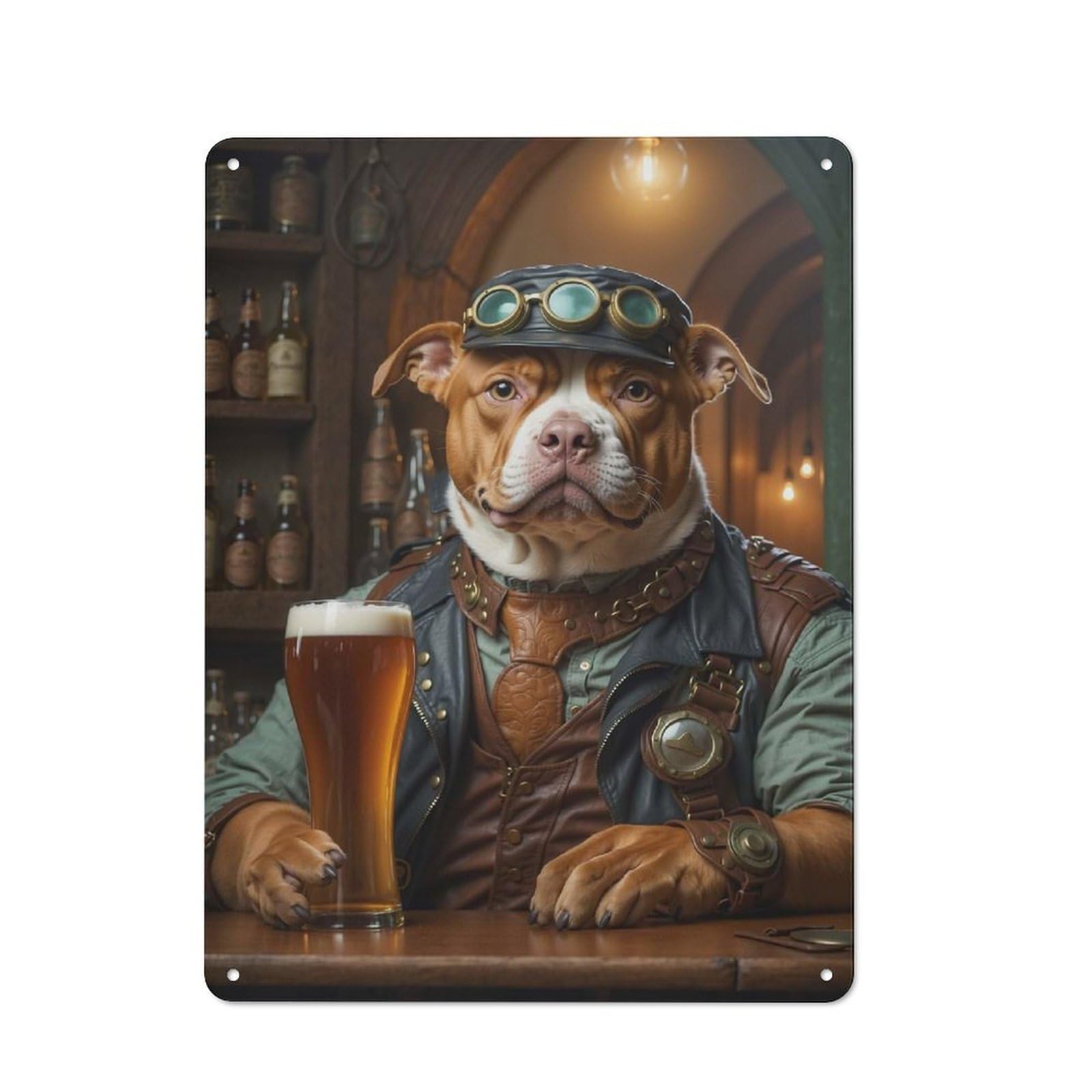 Steampunk Beer Pitbull 1 Printed Metal Sign, Easy to Hang Plaque for Home Bar, Pub Room Or Kitchen Wall, 40x30cm