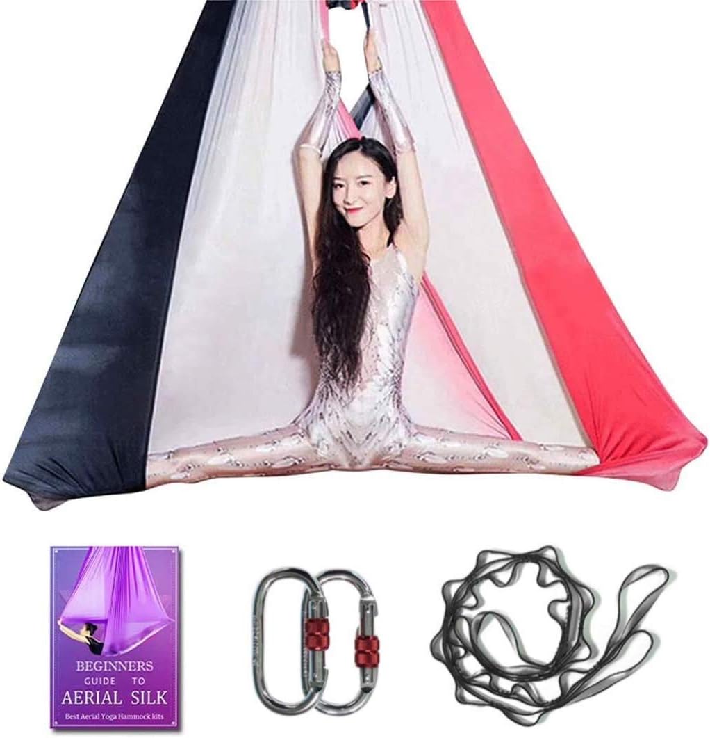 Aerial Yoga Hammock L:5M W:2.8M Aerial Pilates Silk Yoga Swing Set with 2000 Ibs Load Include Daisy Chain, Pose Guide