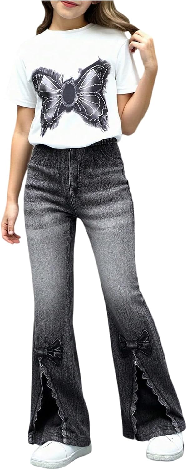 SOLY HUX Girl's Clothing Set Y2k Clothes T Shirt and Flared Pants Summer 2 Piece Outfits