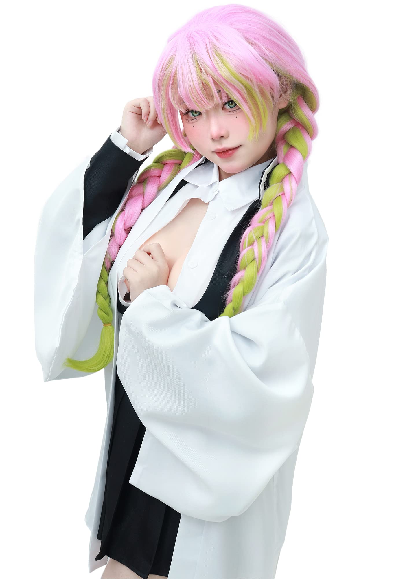 Peluca de disfraz de Anime Kanroji Mitsuri, peluca ponjosa de color rosa y verde con degradado, peluca larga/corta de transición de género Mitsuri, juego de rol - AliExprs 200000532 Peluca de disfraz de Anime Kanroji Mitsuri, peluca ponjosa de color rosa y verde con degradado, peluca larga/corta de transición de género Mitsuri, juego de rol - AliExprs 200000532