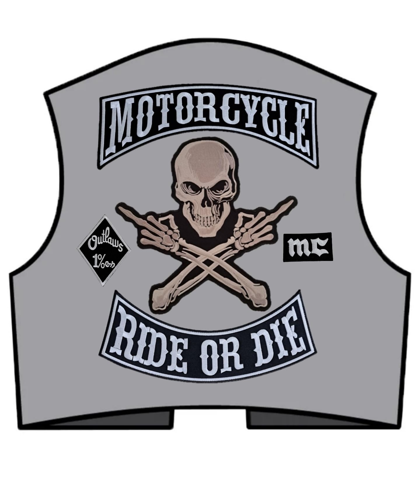 Parches bordados con diseño de calavera, calavera con dedo medio, Parches Ropa para aplicar o decorar chalecos, motocicletas, etc.