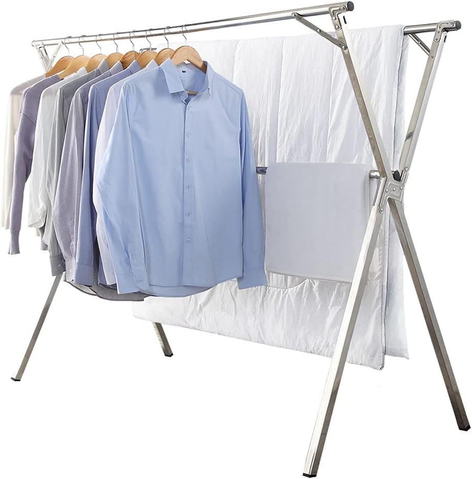 GISSAR Clothes Drying Rack for Laundry Foldable,Stainless Steel Laundry Drying Rack for Indoor Outdoor,Foldable Easy Storage Clothes Rack for Drying, Garment Rack Space Saving, 63 Inches