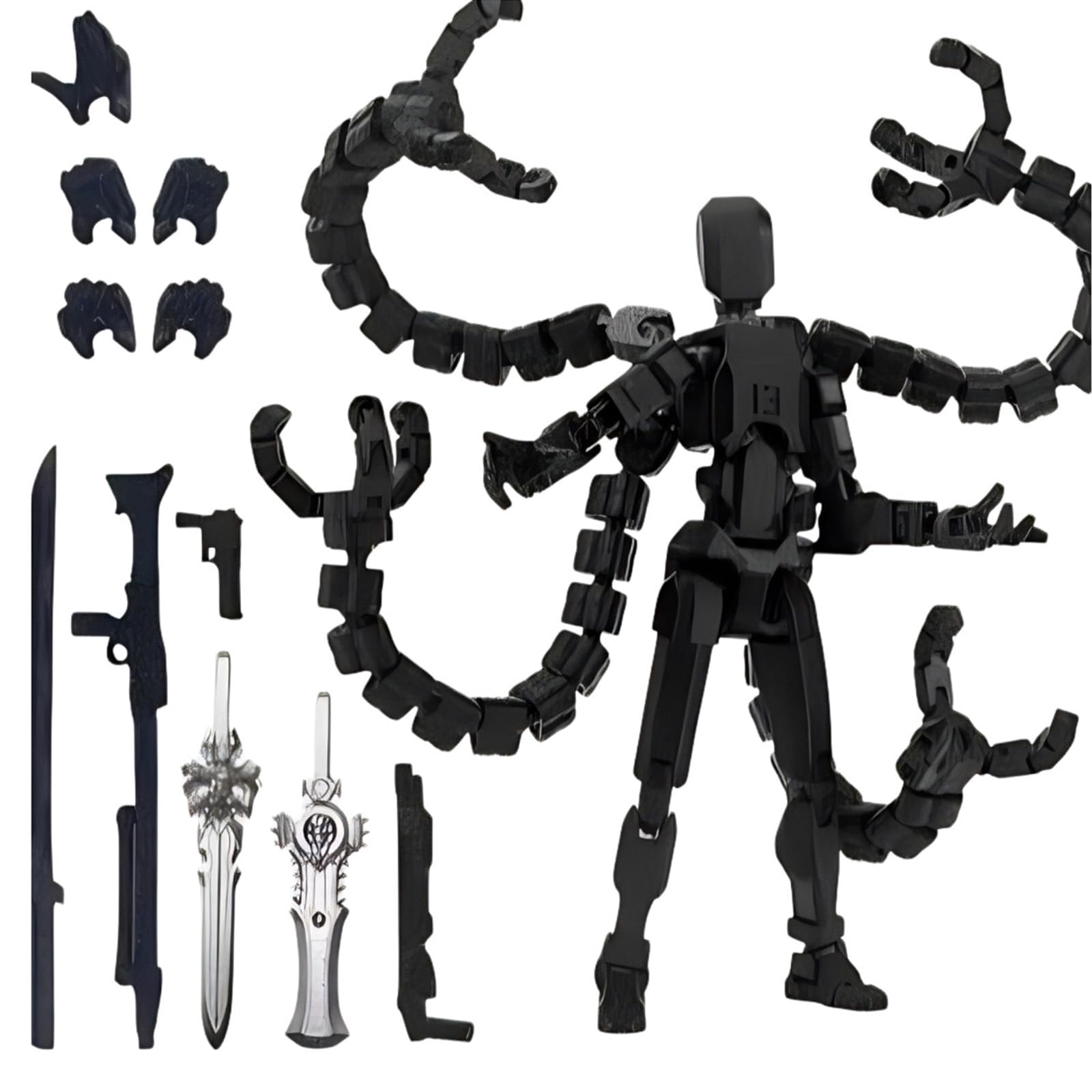 Upgraded 3D Printed Action Figures Dummy 13 Multi-Jointed Movable Titan 13 Action Figure Already Assembled Action Figure with Weapons for Collectible Desk Decor for Adults Enthusiasts (Black)