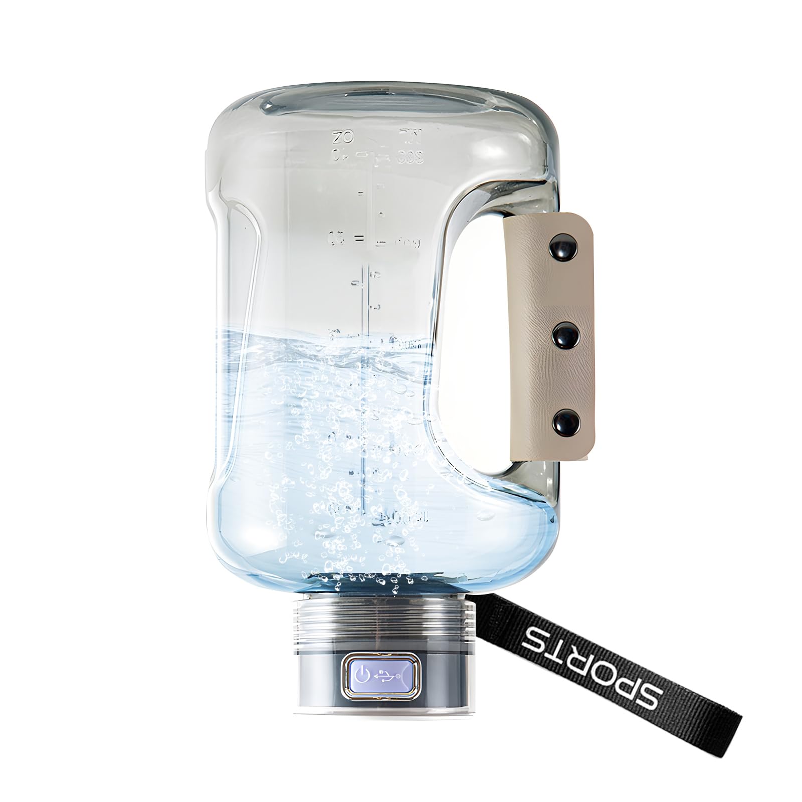 cimsfcor1.5L Hydrogen Water Bottle Generator, Portable Hydrogen Water Ionizer Cup with Leather Handle & Nylon Carry Strap, SPE/PEM Technology for Sports, Fitness, Outdoor, Travel