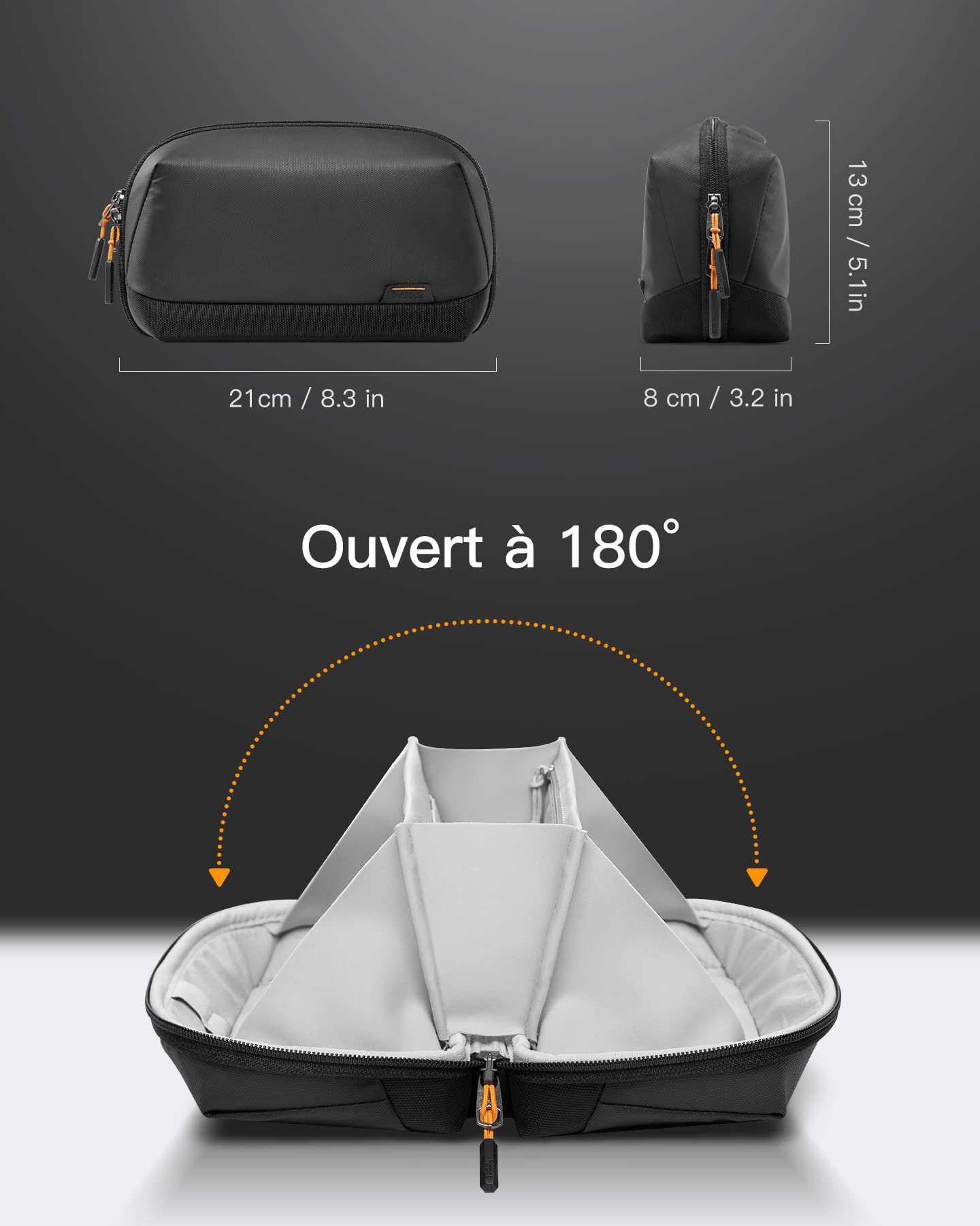 Inateck Petit Sac de Rangement pour câbles, Mini Organisateur d'accessoires électroniques avec poignée, résistant aux éclaboussures étui de Transport, AB03007-S Noir