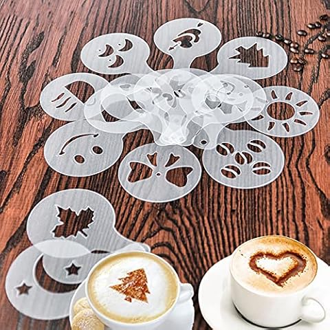 xcpmm 16 Pieces of Cake Mold Decoration, Reusable Cake Biscuit Baking Painting Magazine Mold Tools, Coffee Decoration, Dessert Mold, Cappuccino Mousse Hot Chocolate for DIY Process Decoration Cover