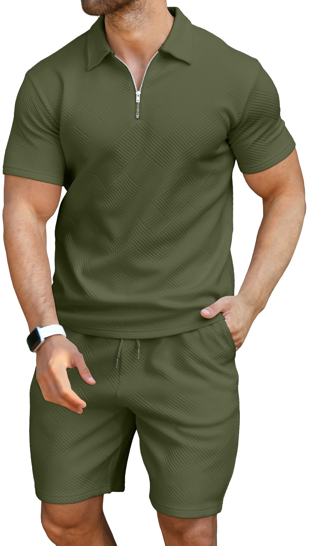 KUYIGO Uomo Polo e Pantaloncini 2-Piece Set Abbigliamento Tuta Estiva Moda Casual Tute Sudore M-3XL